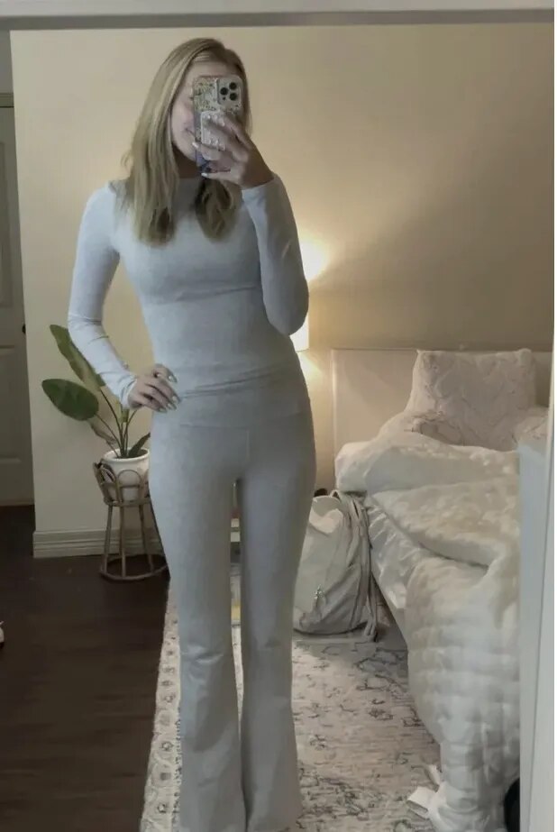 gray cotton long sleeve lounge set- 2 piece- customer review